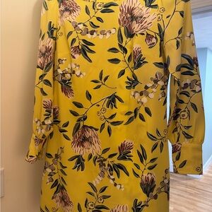 LOFT Mustard Floral Long Sleeve Dress